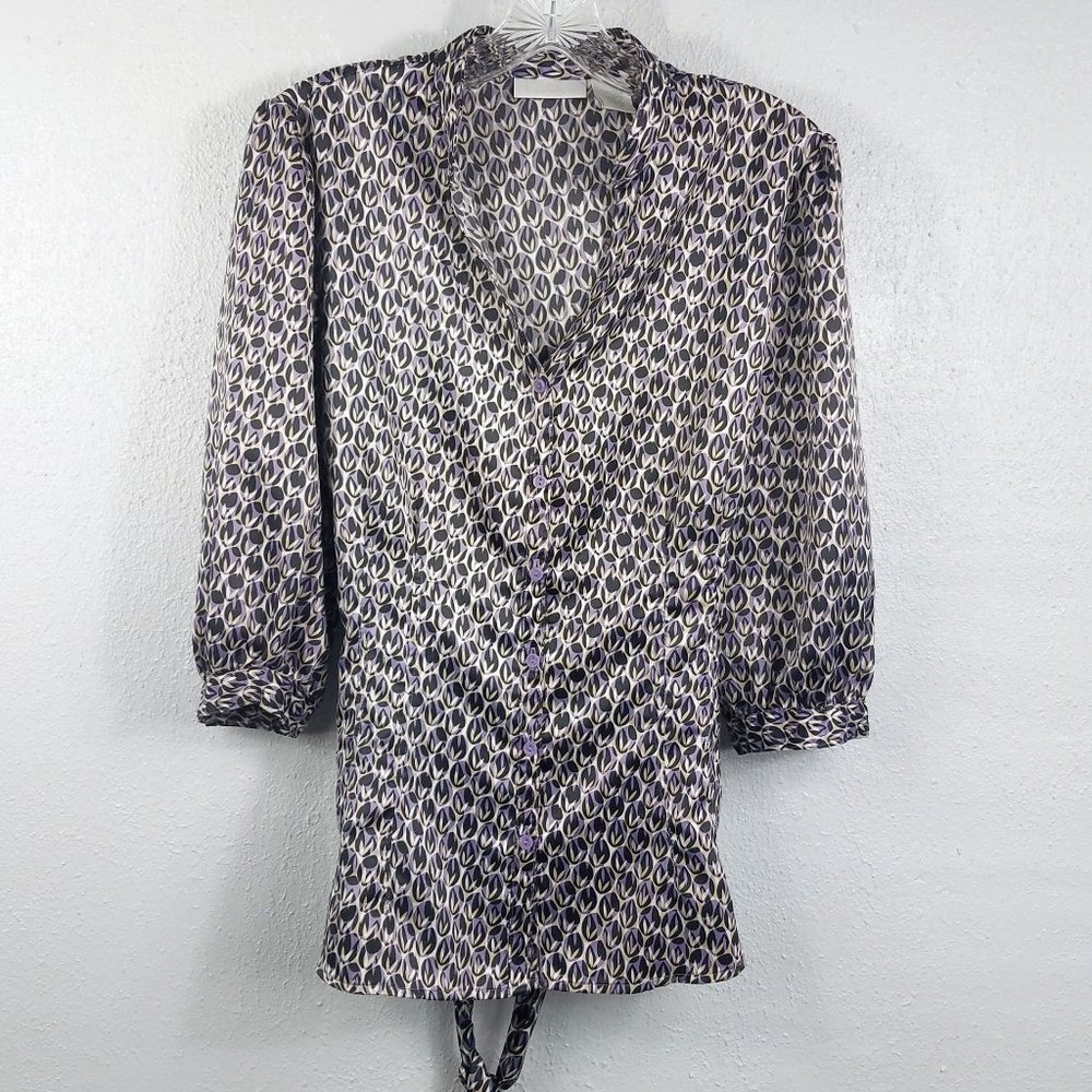 Worthington Women's Purple & Silver Tie Back Bishop Sleeve Shirt Top Blouse